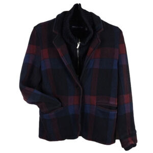 525 America Black Paid Wool Blend Funnel Neck Long Sleeve Zip One Button Coat